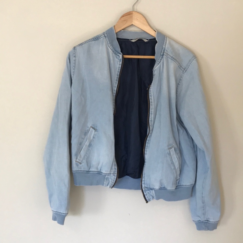 Light wash jean bomber jacket